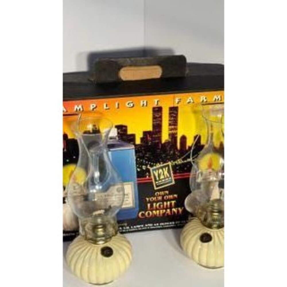 Y2K Oil Lamps Set of 2 Glass Chimneys Original Box Fall Decor Y2K